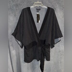 NWT Ninety Black and White Kimono Style Blouse Size 2X
